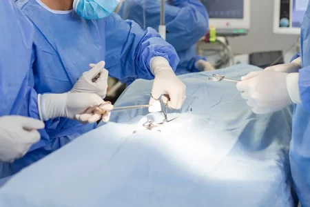Surgeons doing an operation using hernia mesh from Atrium ProLite and ProLoop