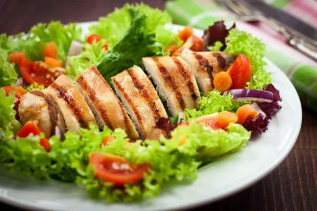 Chicken Caesar Salad on White Plate