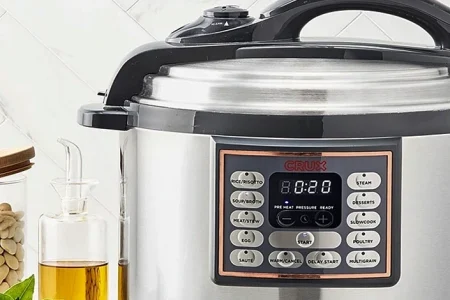 A close up shot of Crux Pressure Cooker in a kitchen