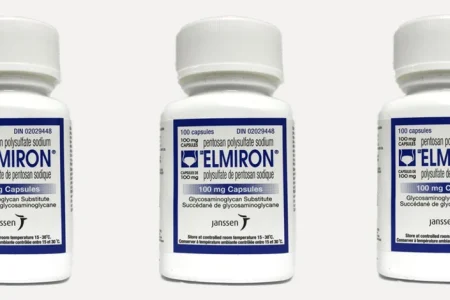 Three pieces of Elmiron medicine products