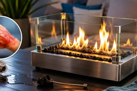 fire pit with burned hand