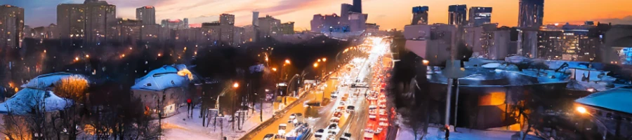 An aerial view of evening rush hour in LA
