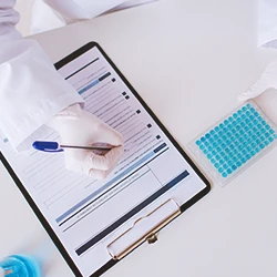 A researcher checking the toxicity of glyphosate