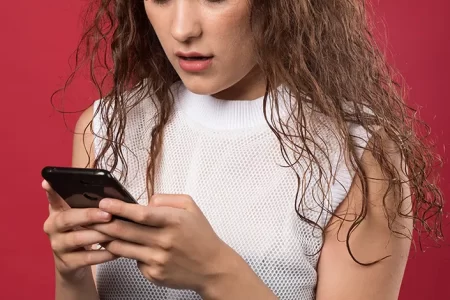 Surprised woman from text