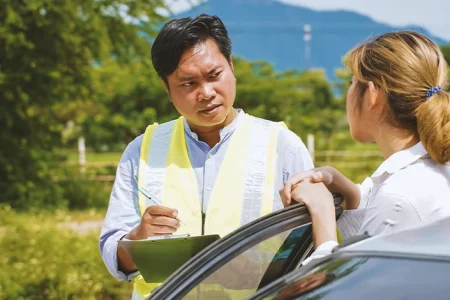 A police interviewing a person in a hit and run
