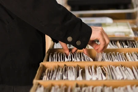 A man checking the arrest records in Las Vegas