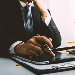 A lawyer using a tablet