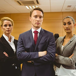 An image of three lawyers with serious faces