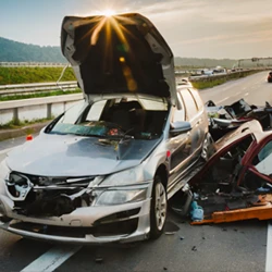 A car accident in the middle of the road