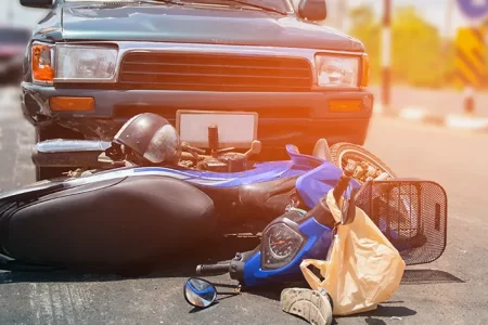 Motorcycle and car collision accident