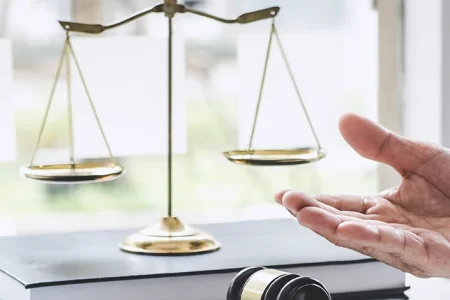 lawyer explaining the lawsuit to someone