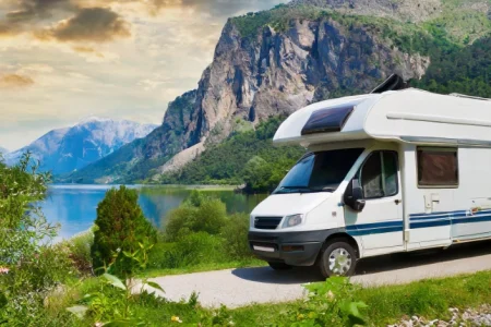 A Newmar Motorhome parked on a camping site