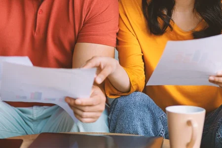 A couple looking at paperwork
