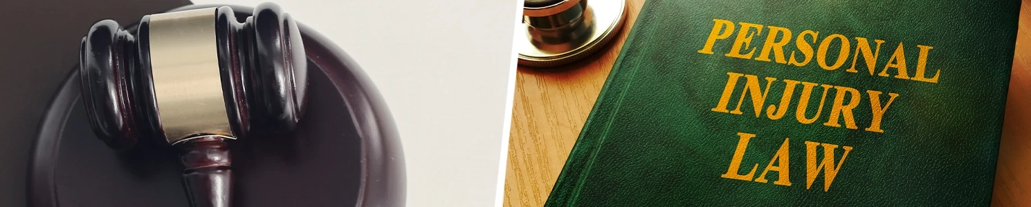 Gavel close up image with personal injury law book