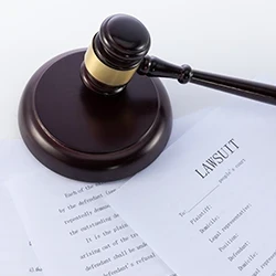 A gavel and lawsuit papers