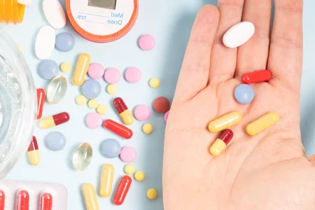 A top view of Victoza drug on a person's palm