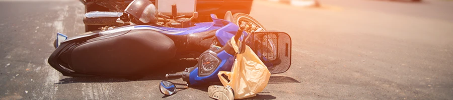 A motorcycle accident in the middle of the road