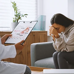 A woman consulting a doctor for miscarriage