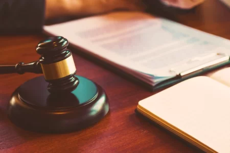 A lawyer's table with paperwork
