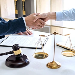 A lawyer and a client doing a handshake