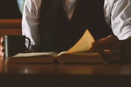 A lawyer reading a law book