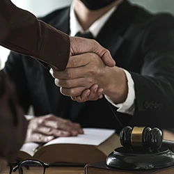 A close up image of two people shaking hands