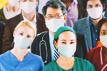 Various types of workers standing